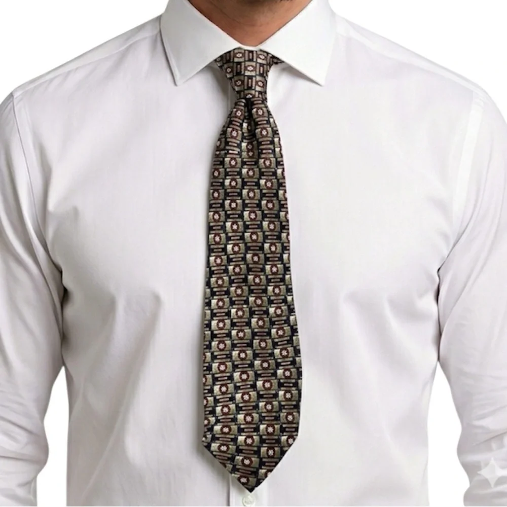 Duomo Milano 100% Silk Handmade Classic Men Patterned Tie in Black and Burgundy